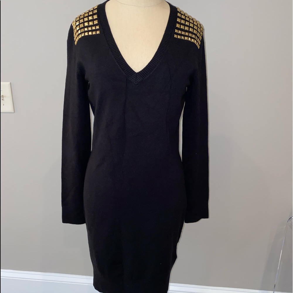 Michael Kors Holiday Black Sweater Dress Gold Stud